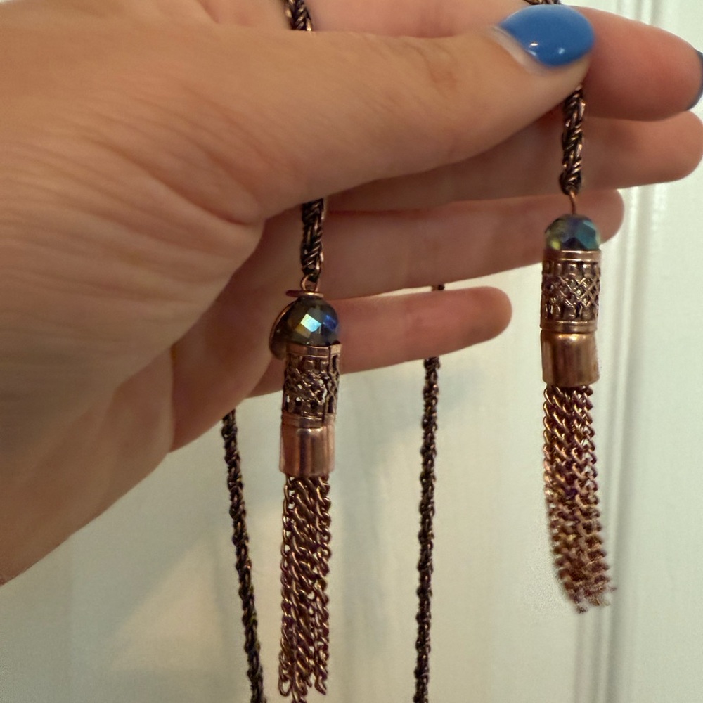 Alex and Ani Copper Rose Gold Lariat Necklace with Tassels 45 inches